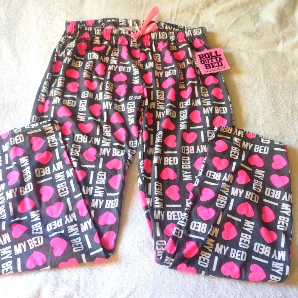 Roll Outta Bed sleep pant. XL. Florescent pink hearts. NWT